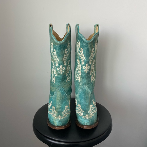 Corral Turquoise + cream embroidered western boots - Picture 3 of 7